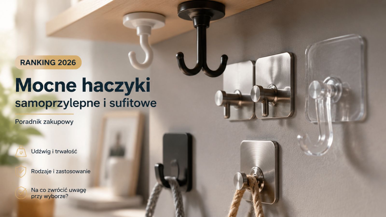 Mocne haczyki samoprzylepne i sufitowe – Ranking 2026